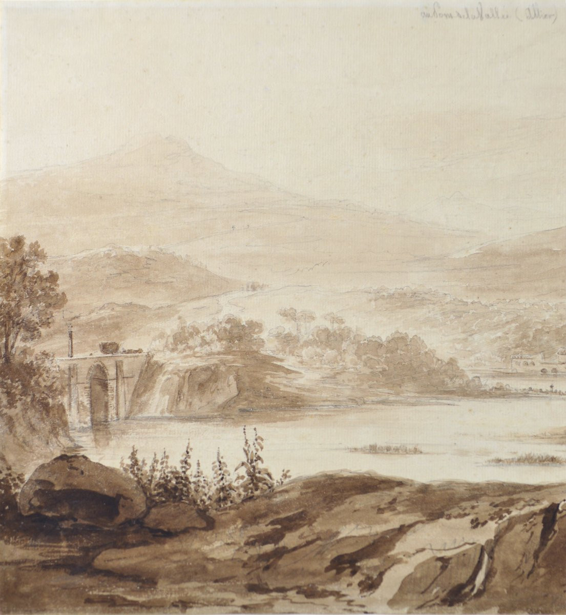 Jean-jacques Champin 1796-1860. "view Of The Valley Bridge. (droiturier, Allier)."-photo-1