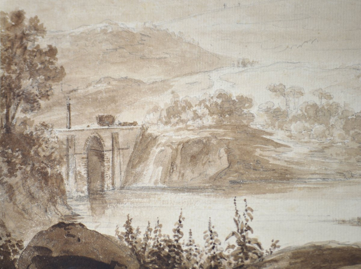 Jean-jacques Champin 1796-1860. "view Of The Valley Bridge. (droiturier, Allier)."-photo-4