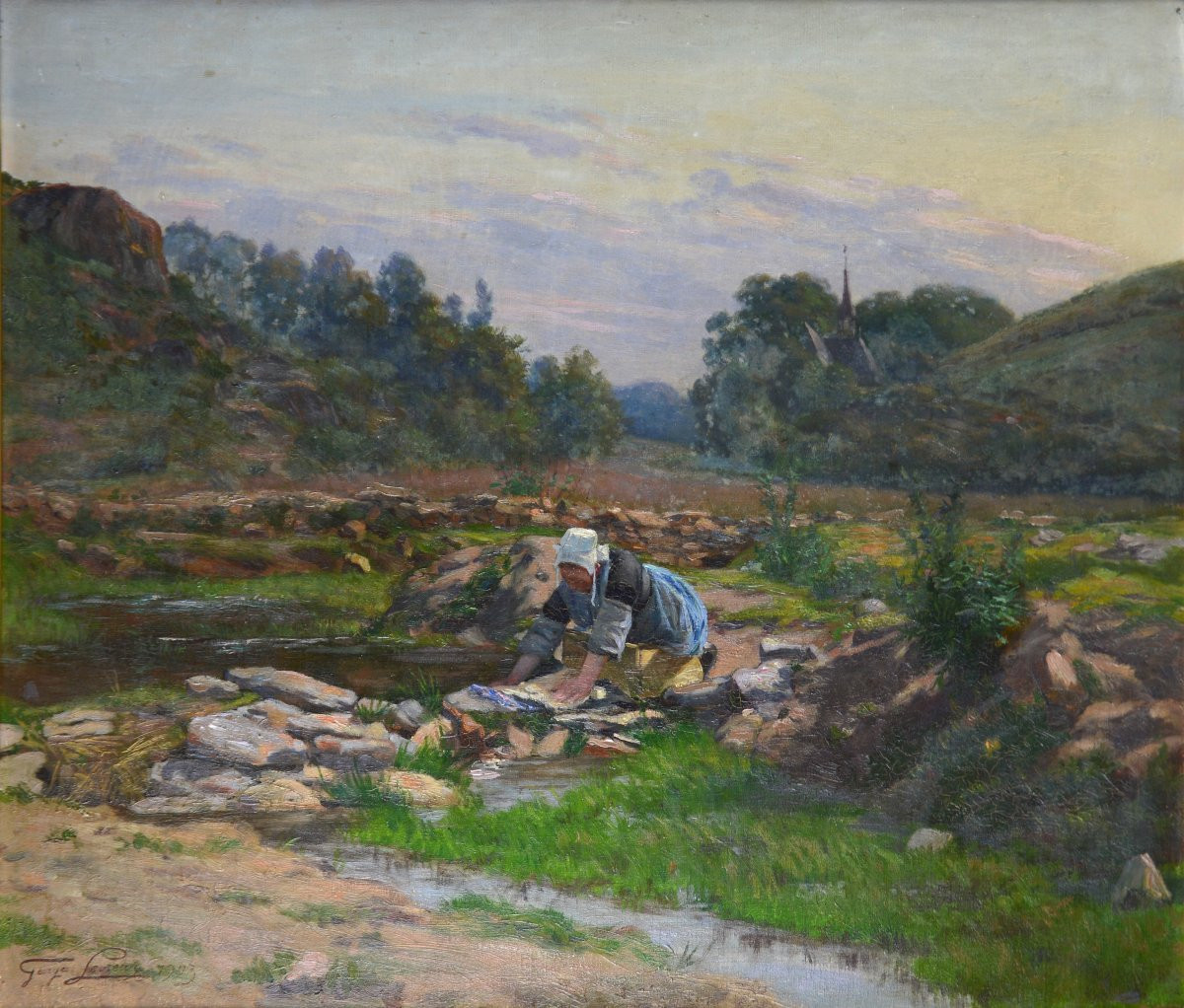 Georges Levreau 1867-1936. "La lavandière."-photo-3