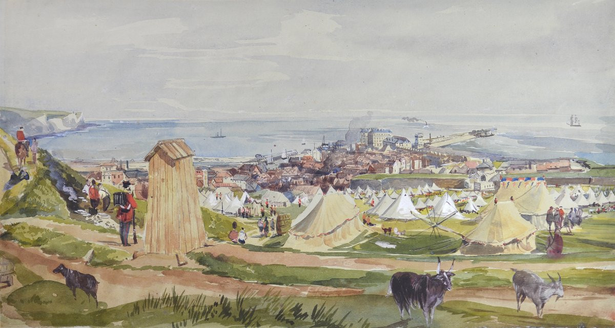 English School, 19th Century. "military Camps At Dover."-photo-2