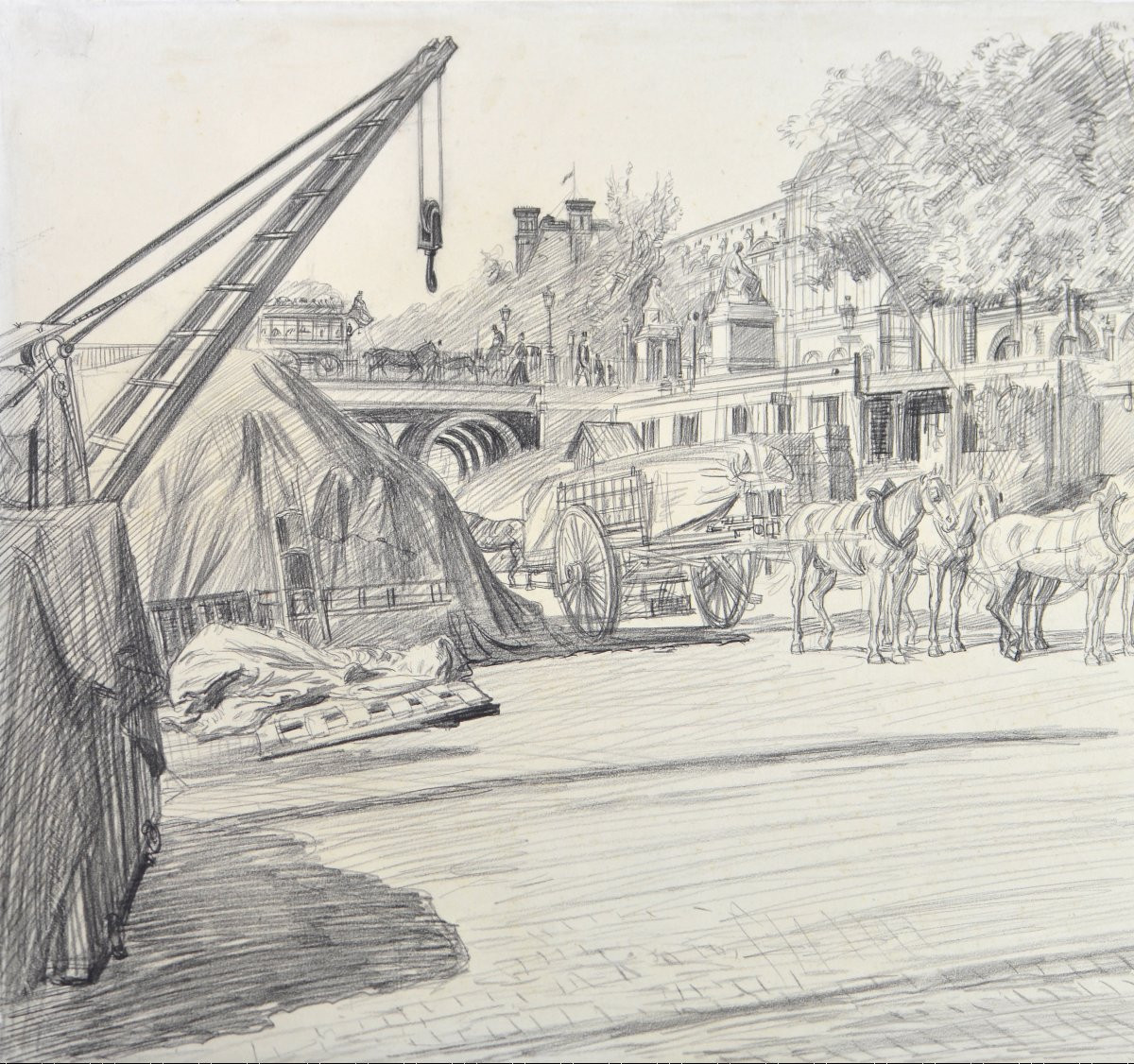 Oswald Heidbrinck 1858/60-1914. "Les quais de Seine devant le Louvre."-photo-4