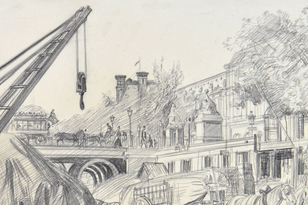 Oswald Heidbrinck 1858/60-1914. "Les quais de Seine devant le Louvre."-photo-2