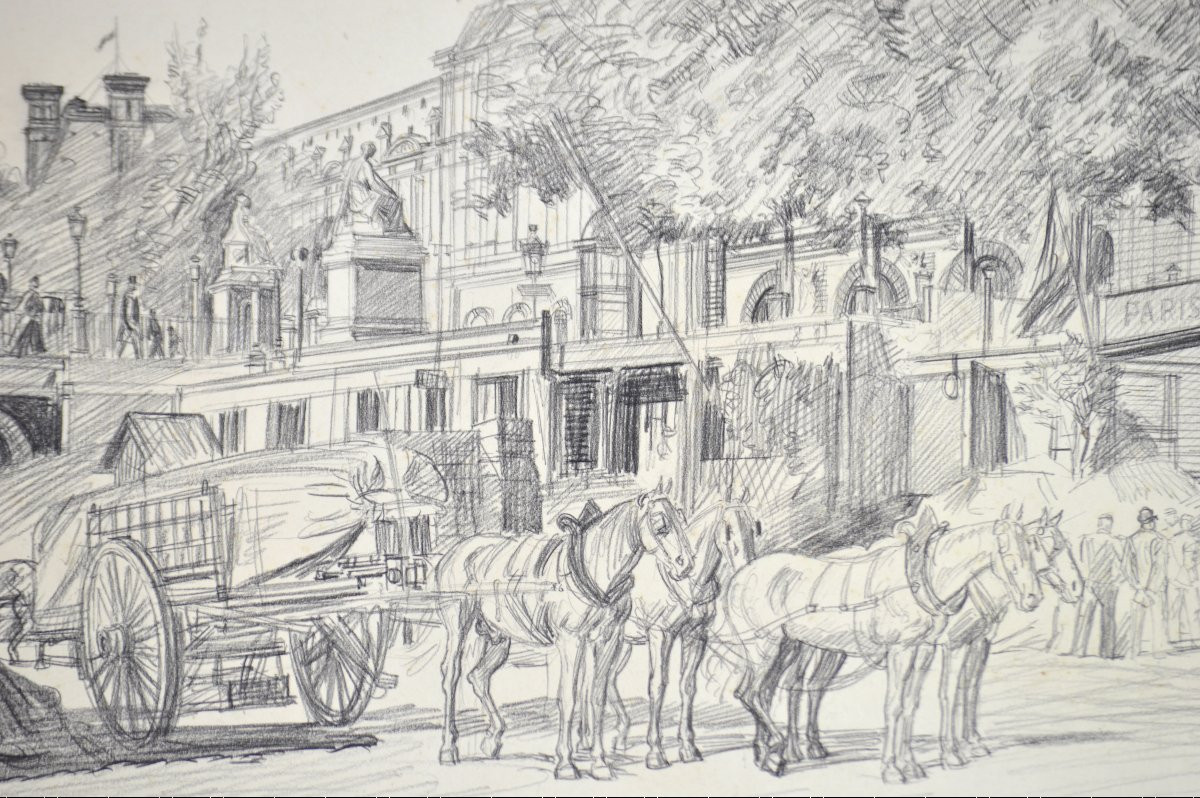 Oswald Heidbrinck 1858/60-1914. "Les quais de Seine devant le Louvre."-photo-3