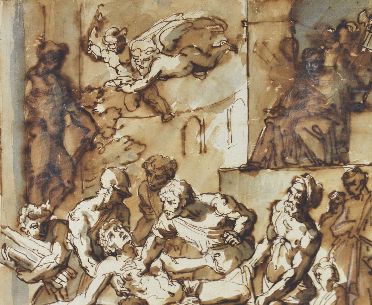 École Italienne du XVIIIᵉ siècle. "Le martyre de St Laurent."-photo-1