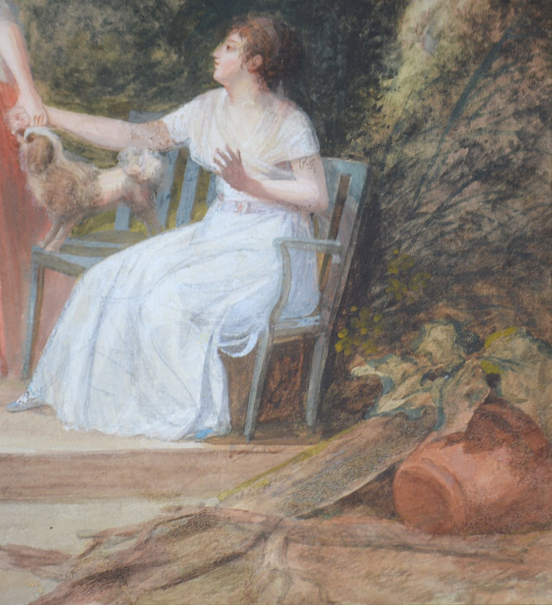 Jean-baptiste Mallet 1759-1835. "two Elegant Women In A Park - The Matchmaker."-photo-2