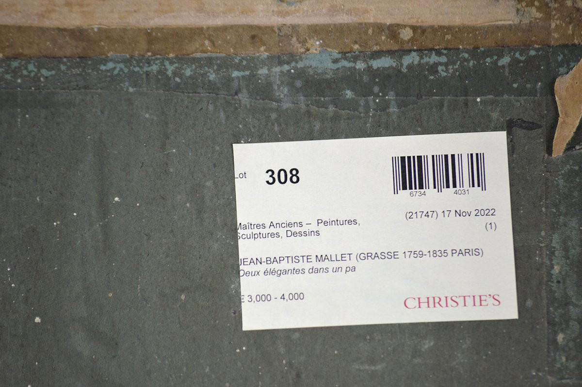 Jean-baptiste Mallet 1759-1835. "two Elegant Women In A Park - The Matchmaker."-photo-6