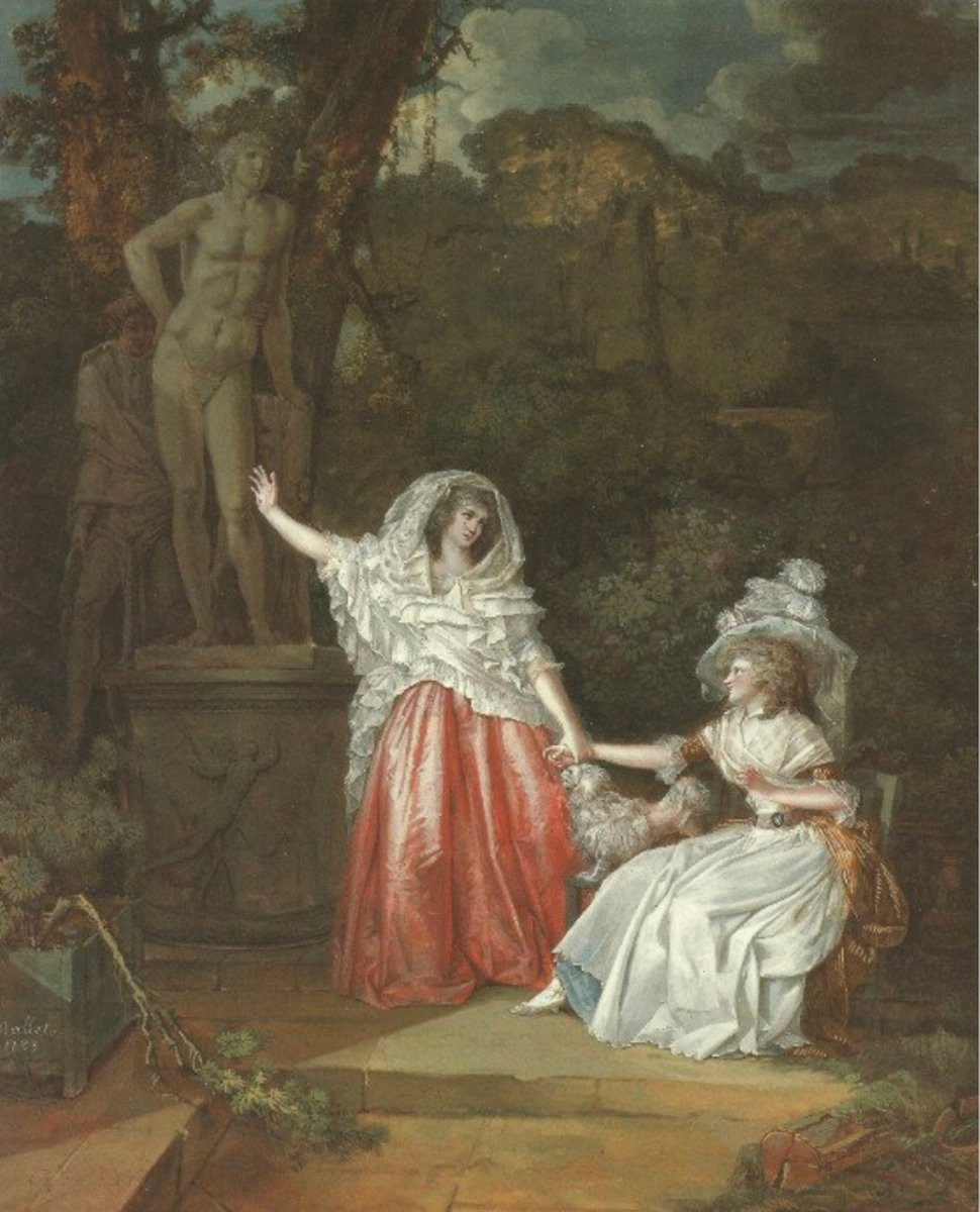 Jean-baptiste Mallet 1759-1835. "two Elegant Women In A Park - The Matchmaker."-photo-7