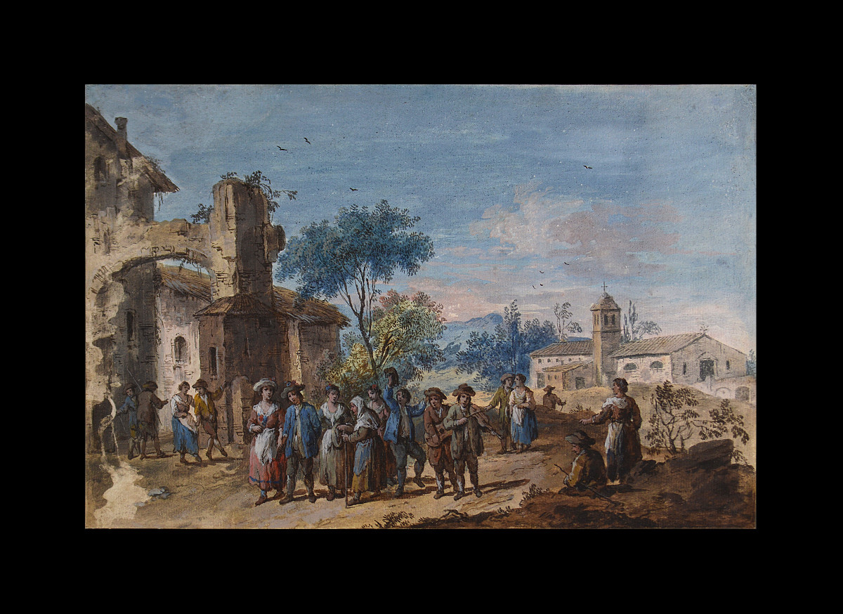 Giuseppe Zais 1709-1784. Venetian School. "village Festival."-photo-2