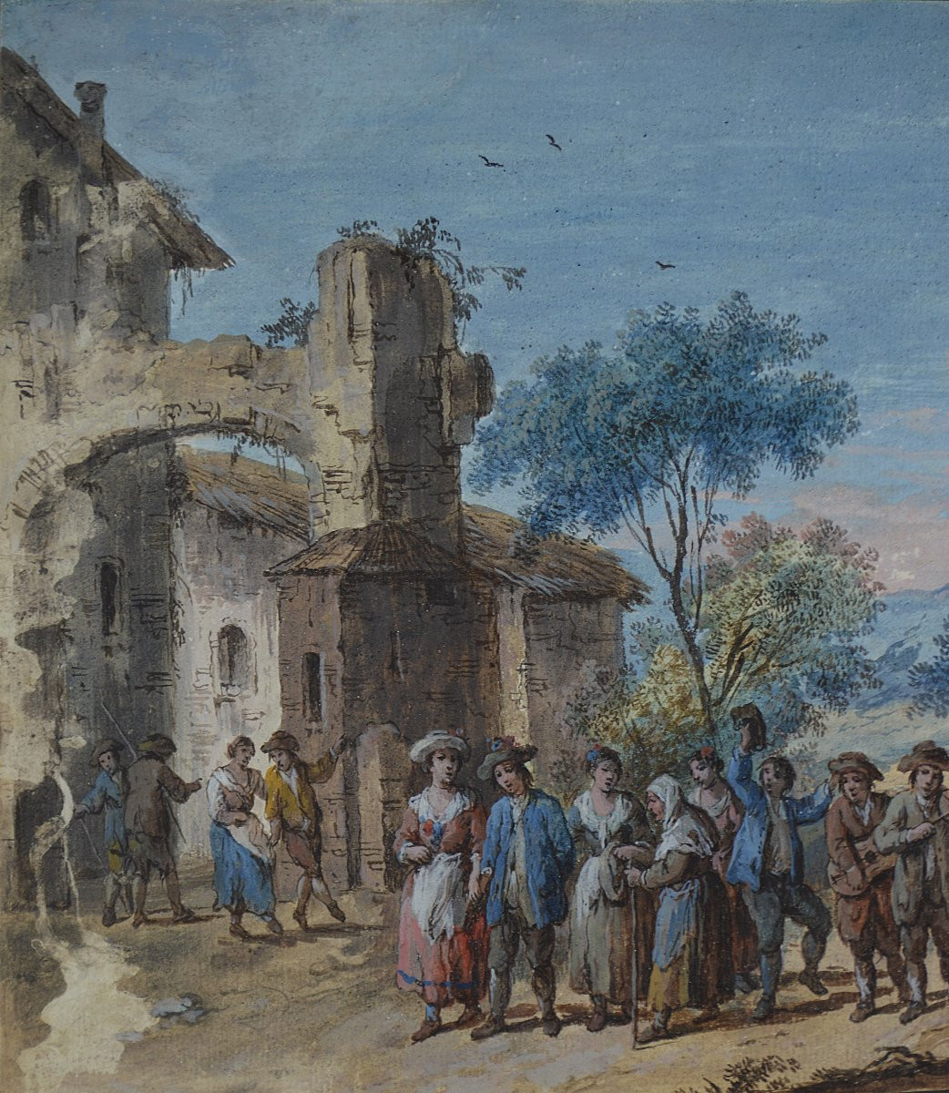 Giuseppe Zais 1709-1784. Venetian School. "village Festival."-photo-4
