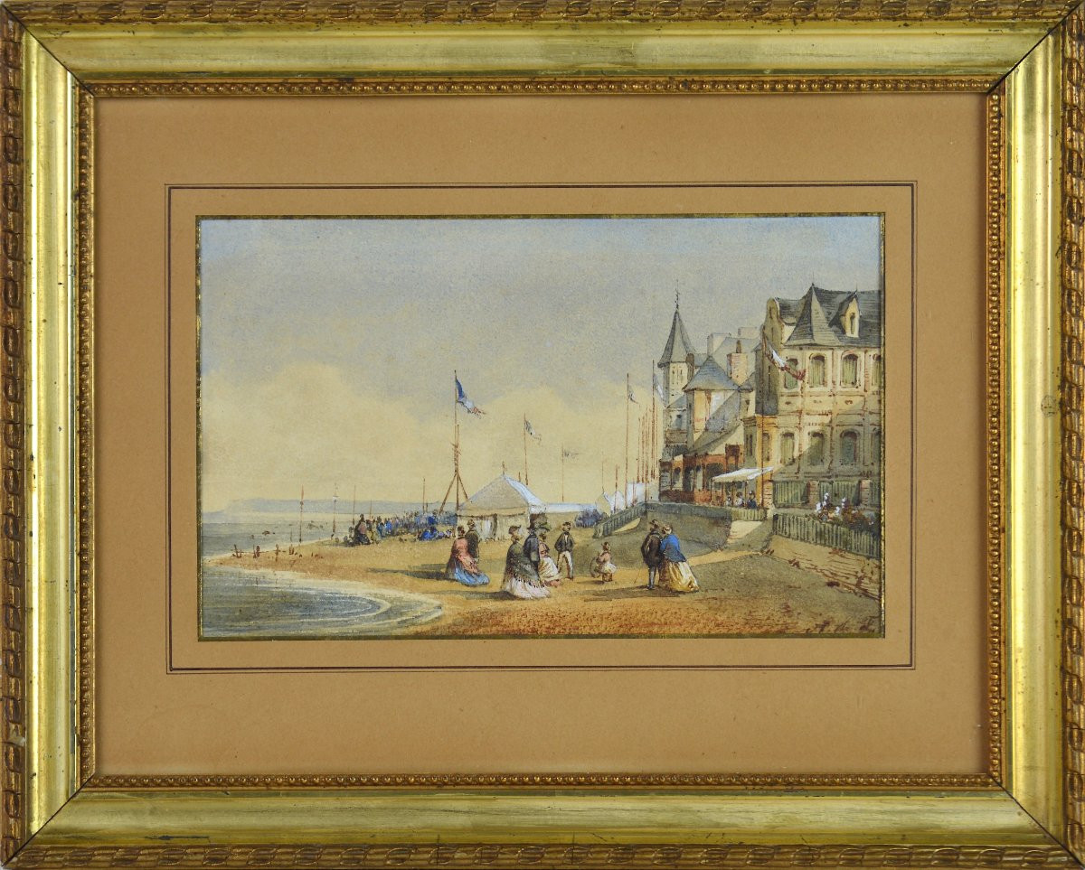 Alice De Forestier, 19th Century. "the Beach At Trouville, The Casino."-photo-3