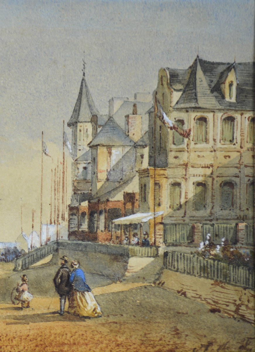 Alice De Forestier, 19th Century. "the Beach At Trouville, The Casino."-photo-2