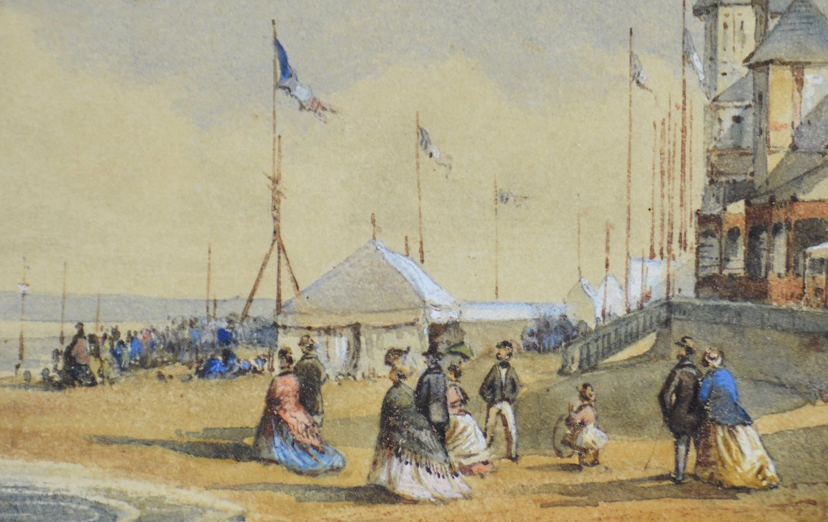 Alice De Forestier, 19th Century. "the Beach At Trouville, The Casino."-photo-3
