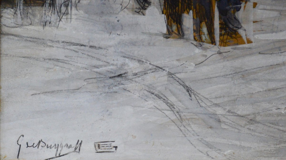  Gaston Frédéric de Burggraff né en 1857. École Irlandaise. "Scène de rue."-photo-3