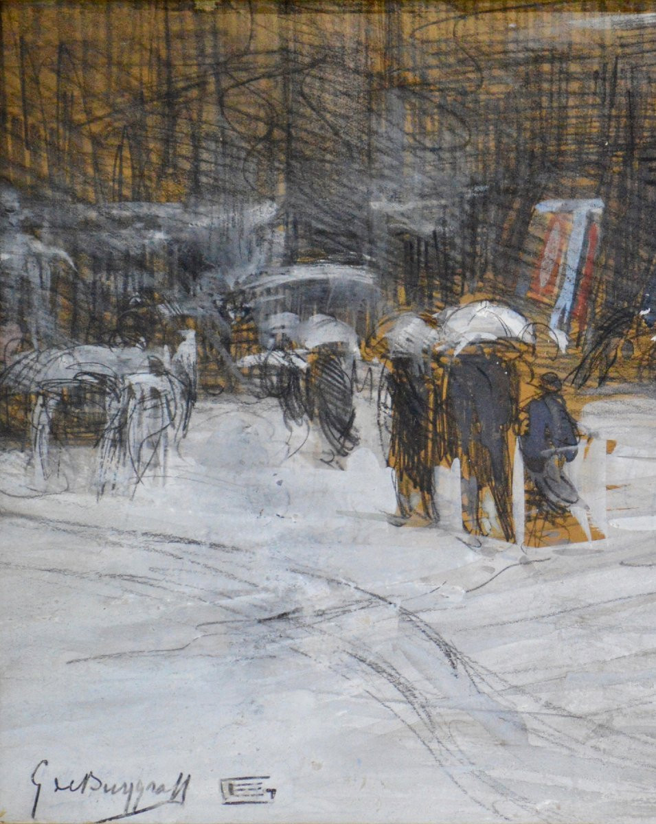  Gaston Frédéric de Burggraff né en 1857. École Irlandaise. "Scène de rue."-photo-4