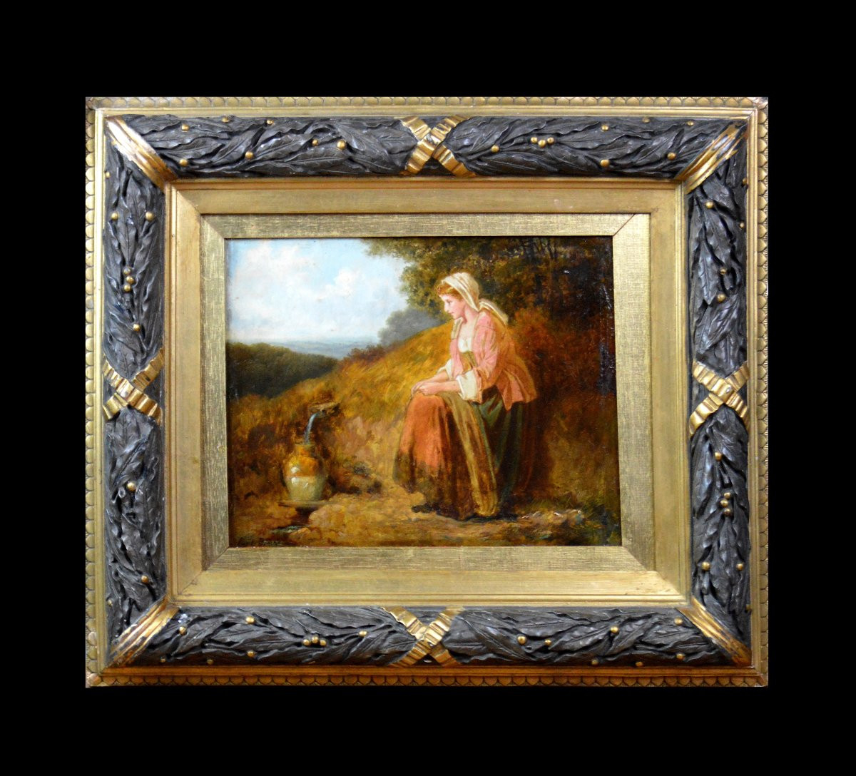 Eugène-François de Block 1812-1893. École Belge. " Jeune femme à la fontaine."-photo-2