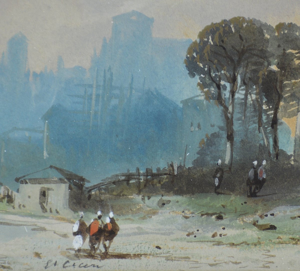 Eugène Ciceri 1813-1890. "Paysage animé."-photo-3