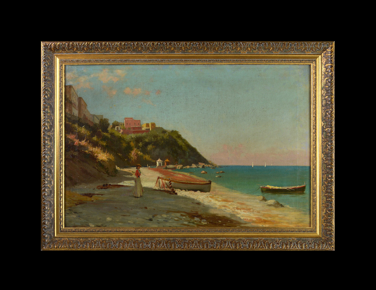 École italienne vers 1900.  "Capri, la plage."-photo-2