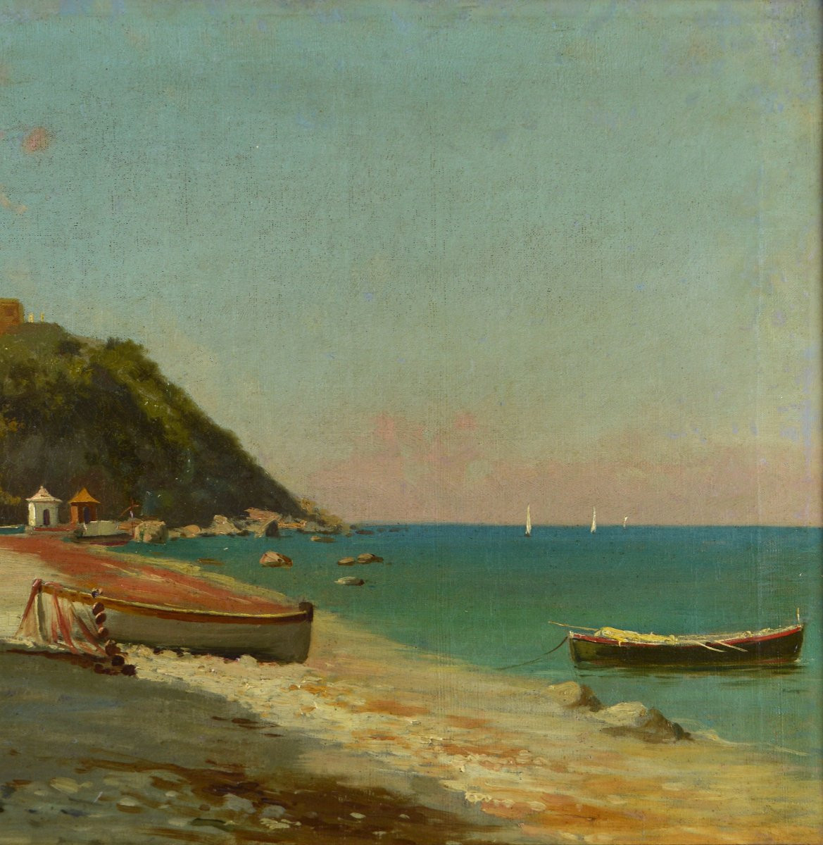 École italienne vers 1900.  "Capri, la plage."-photo-4