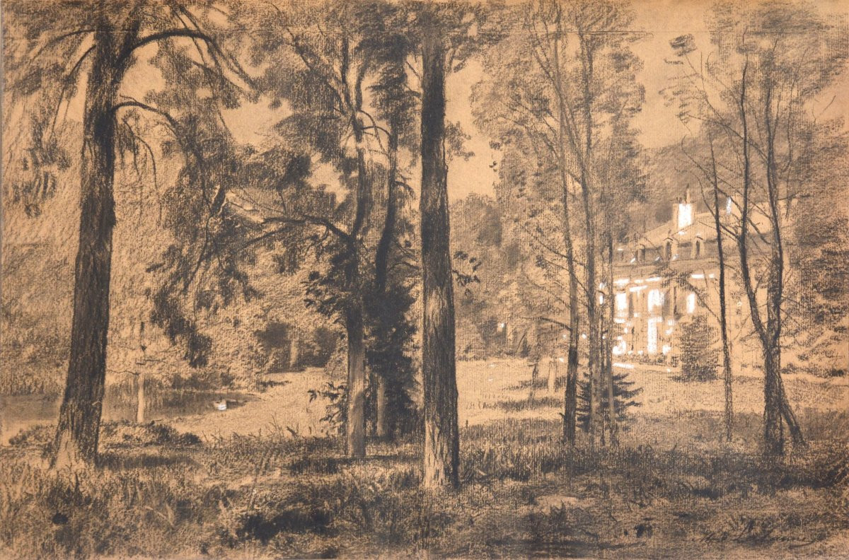 Maxime Lalanne 1827-1886. "Le château et son parc."-photo-3