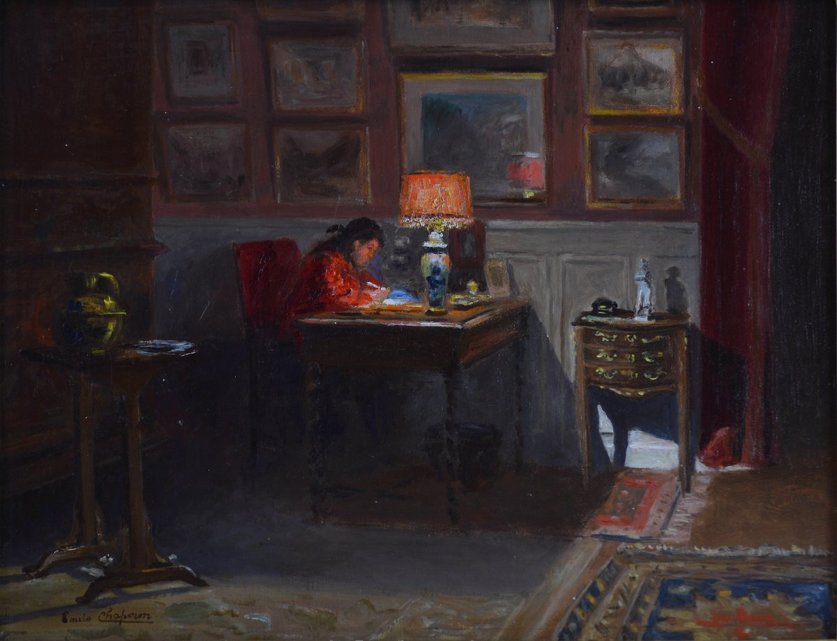 Émile Chaperon 1868-1946. “Scène d'intérieur.”-photo-3