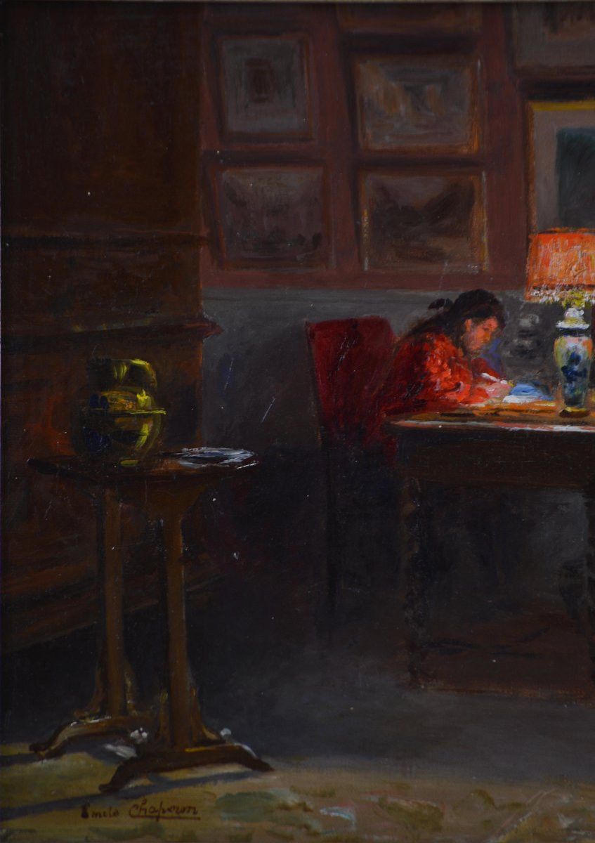 Émile Chaperon 1868-1946. “Scène d'intérieur.”-photo-1