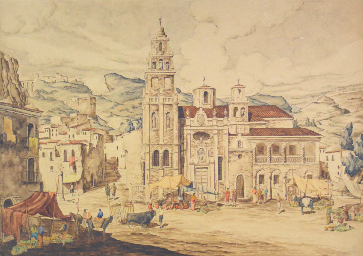 South American School Circa 1930. "view Of A Church Or Cathedral."