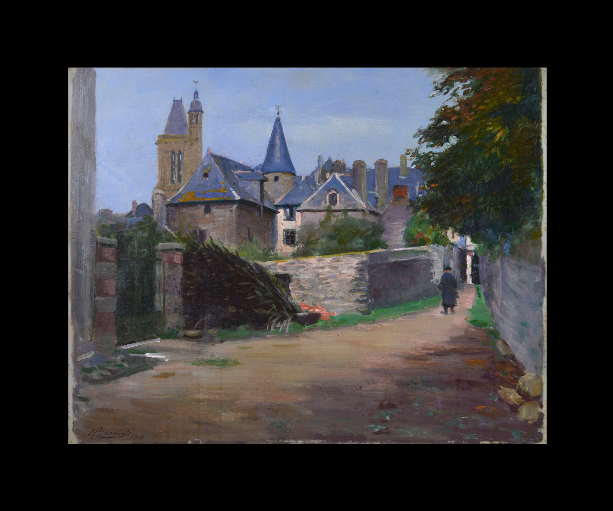 Henry Léon Jacquet 1856-1924. “Rue de village.”-photo-2