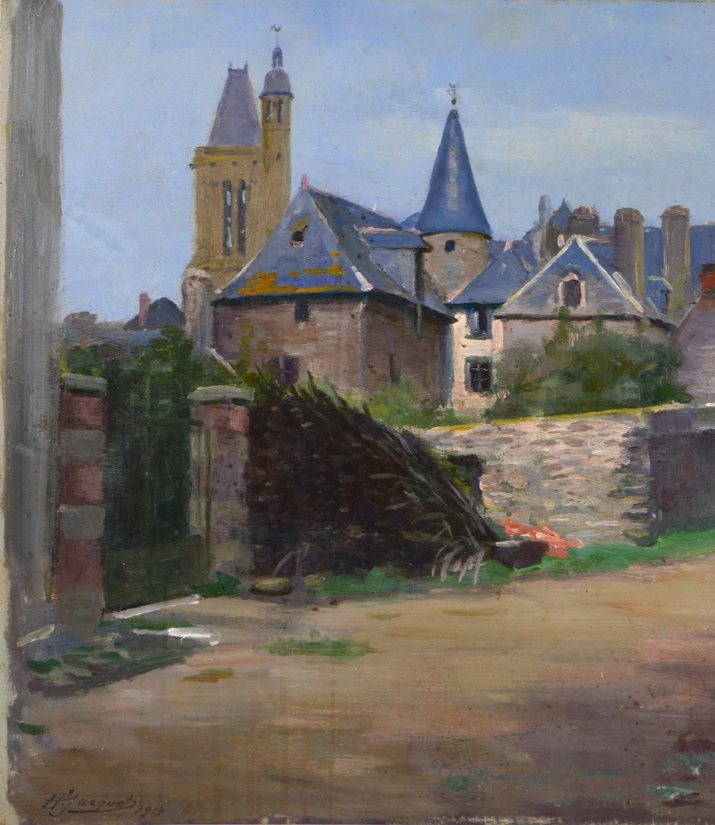 Henry Léon Jacquet 1856-1924. “Rue de village.”-photo-4