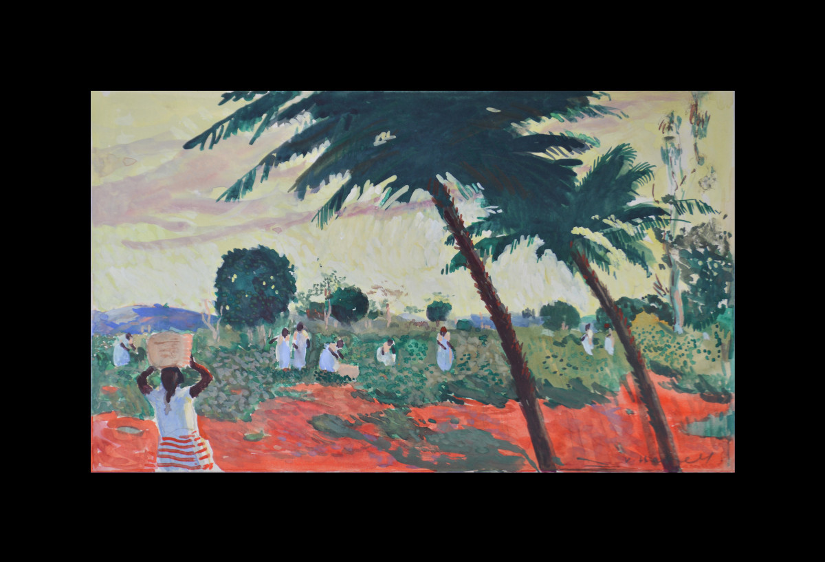 Willem Van Hasslet 1882-1963. “Récolte des pois du cap à Madagascar..”-photo-2