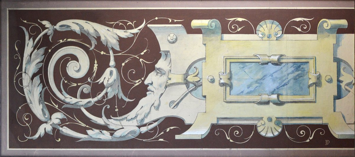 École Française 19ᵉ siècle. "Projet de décor d'époque Napoléon III."-photo-3