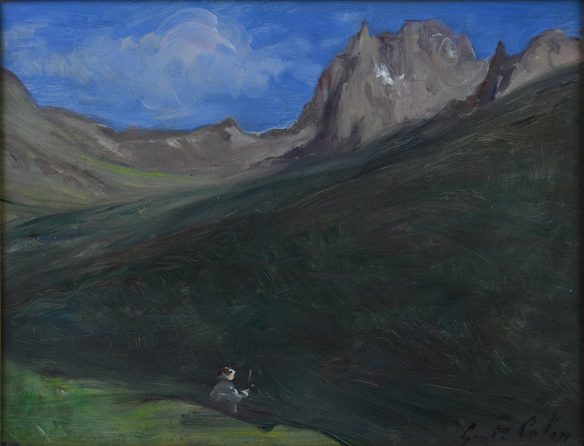Gustave Colin 1828-1911. “Le col du Lautaret au fond de la Gorge de Barège (pic d’Espade).”-photo-3