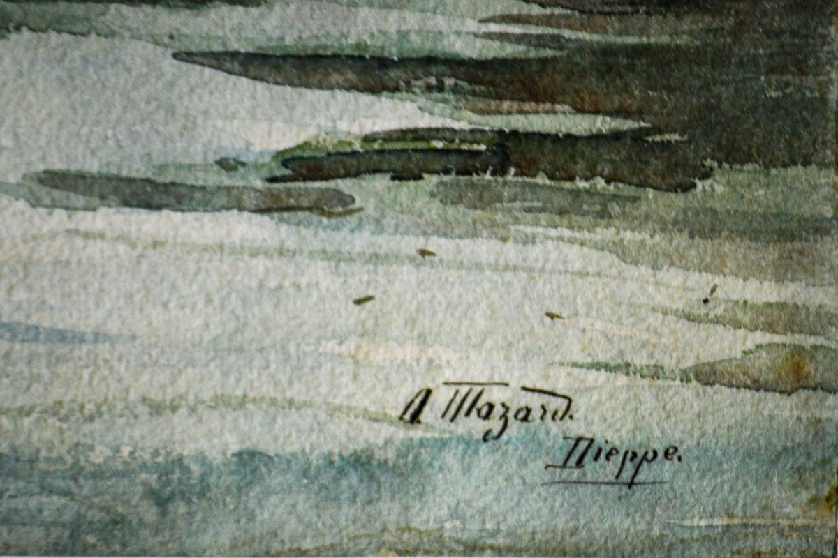 Alphonse Henri Mazard 1865-1939. " Un bassin du port de Dieppe vers 1900."-photo-4