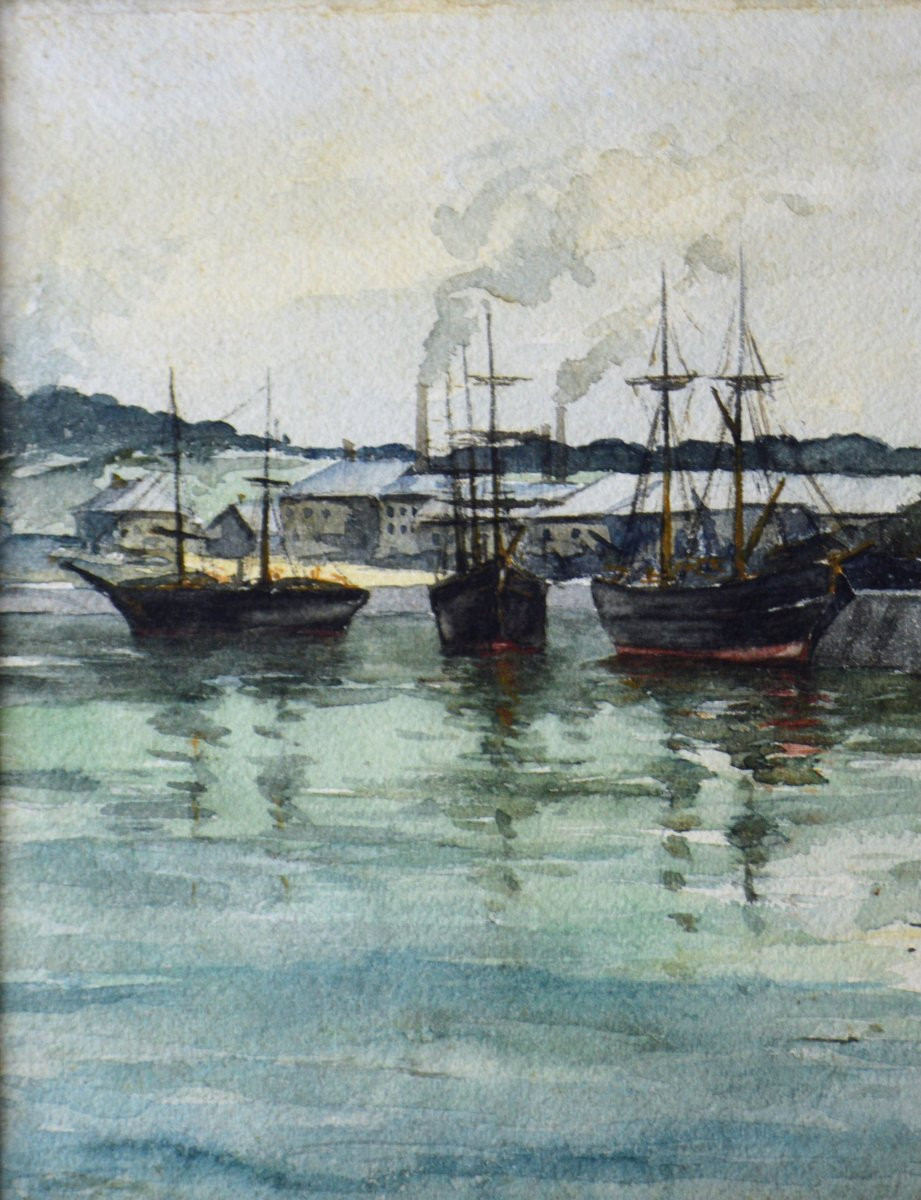 Alphonse Henri Mazard 1865-1939. " Un bassin du port de Dieppe vers 1900."-photo-1