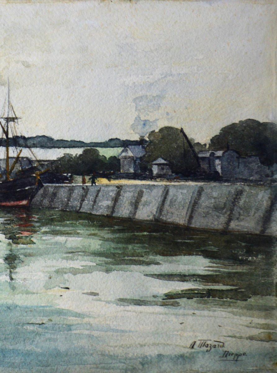 Alphonse Henri Mazard 1865-1939. " Un bassin du port de Dieppe vers 1900."-photo-2