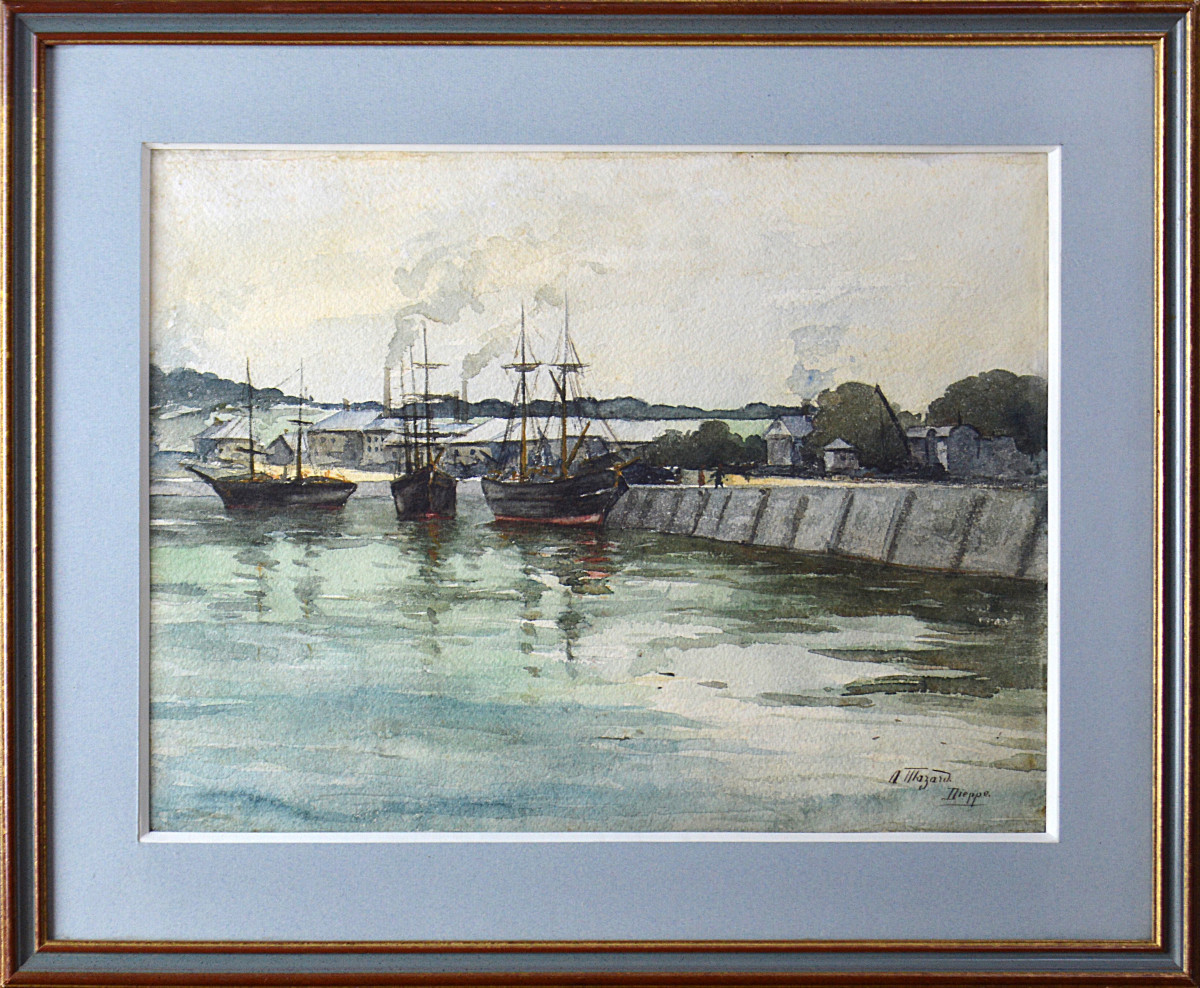 Alphonse Henri Mazard 1865-1939. " Un bassin du port de Dieppe vers 1900."