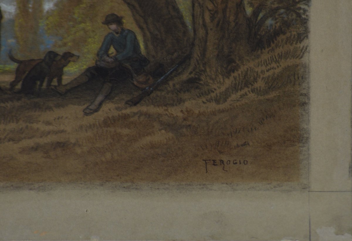 François Fortuné Antoine Ferogio (1805-1888). “La pause du chasseur.”-photo-4