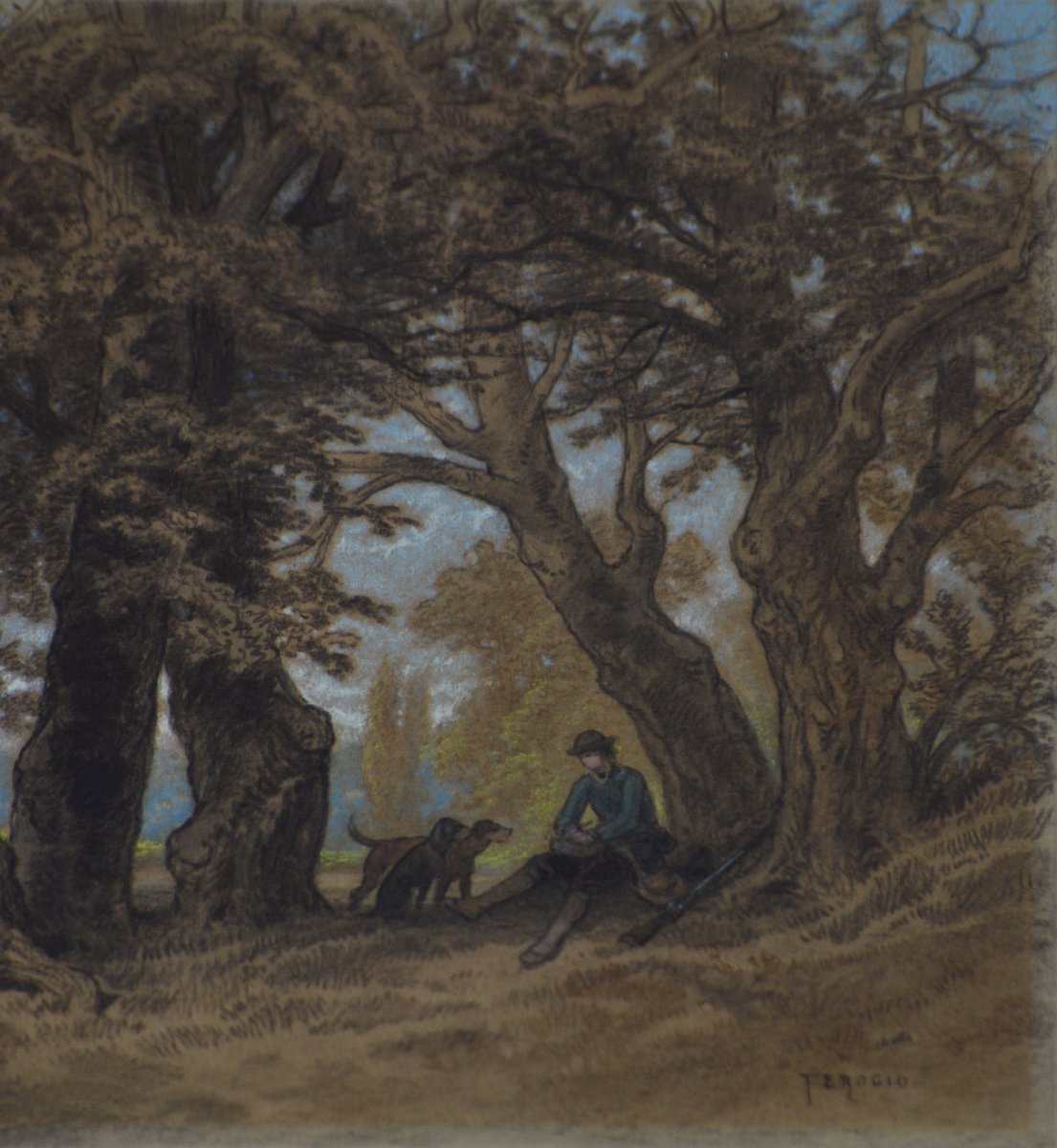 François Fortuné Antoine Ferogio (1805-1888). “La pause du chasseur.”-photo-2