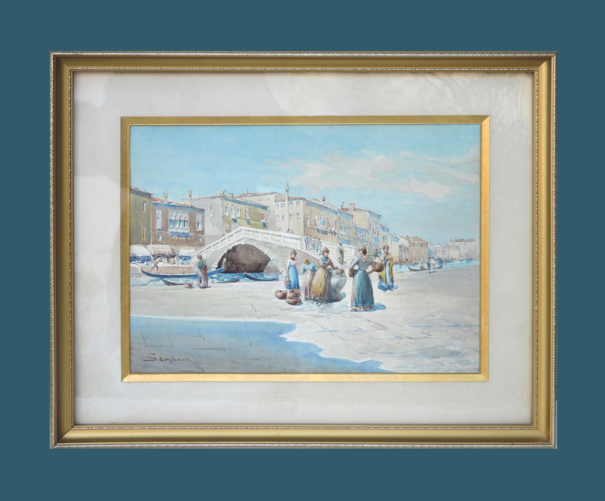 Sembach 1854-1898. École Allemande "Vue de Venise."-photo-2