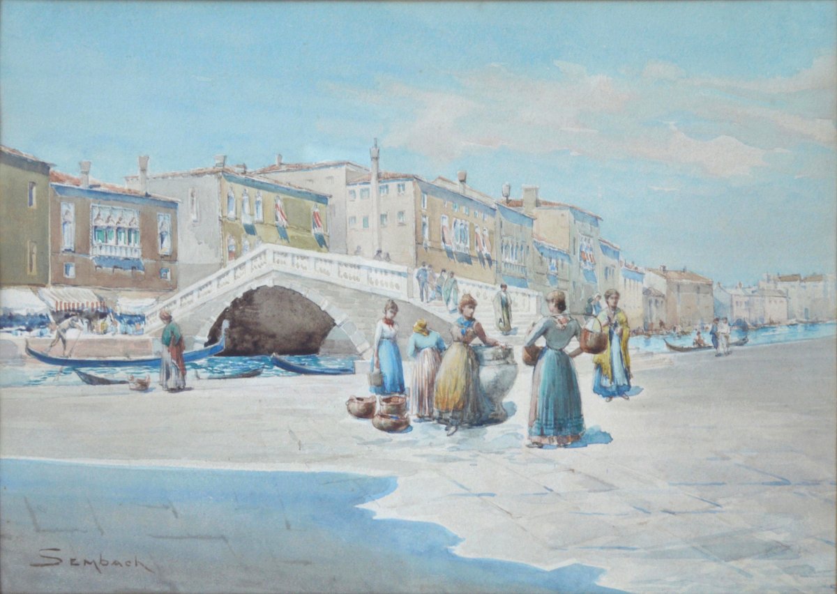 Sembach 1854-1898. École Allemande "Vue de Venise."-photo-3