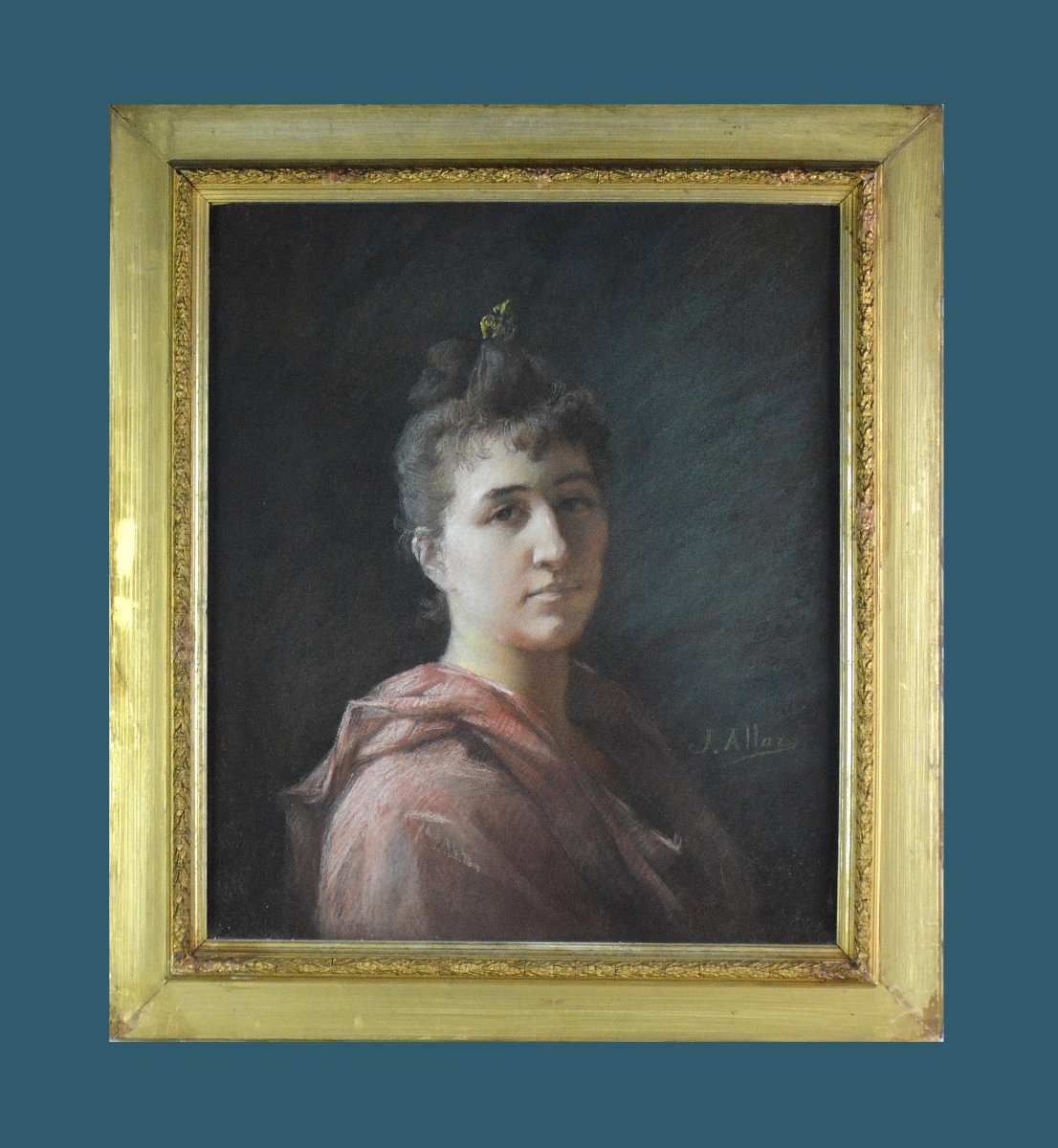 École française du XIXᵉ siècle. "Portrait de femme."-photo-2