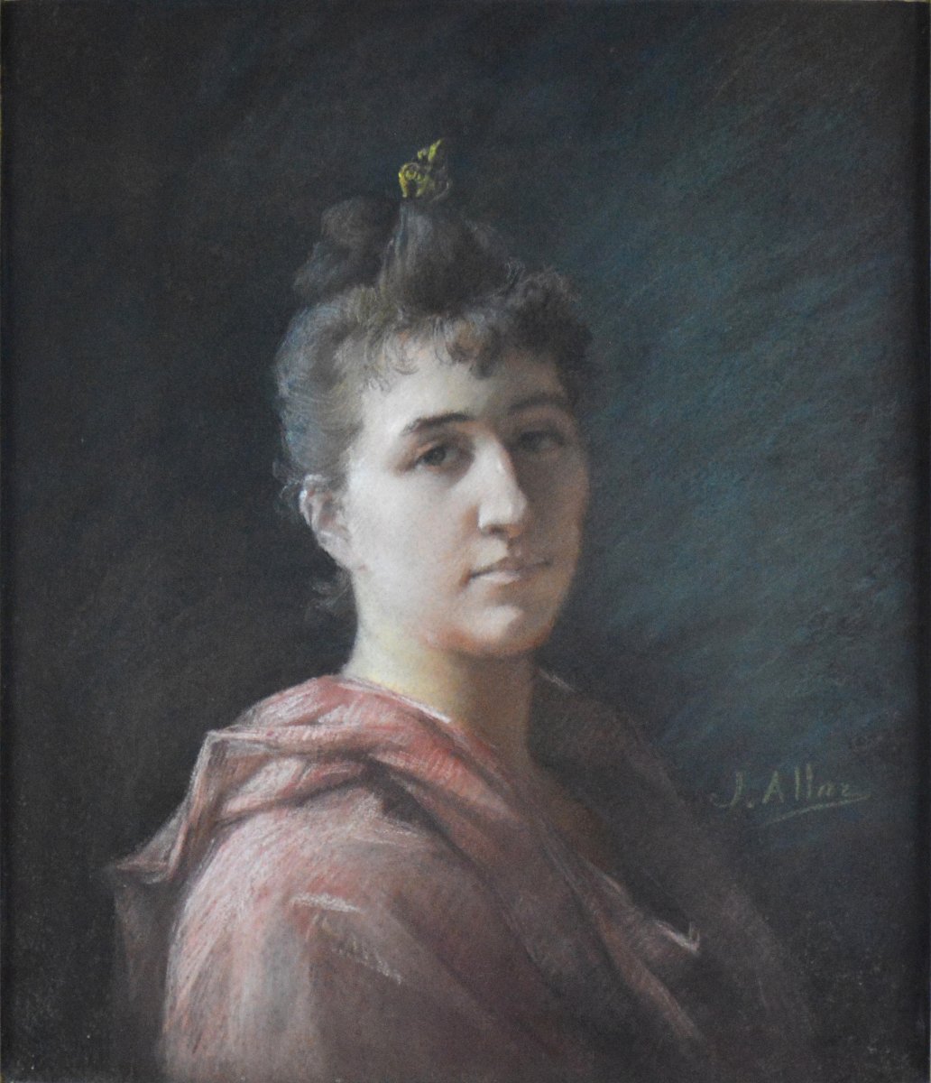 École française du XIXᵉ siècle. "Portrait de femme."-photo-3