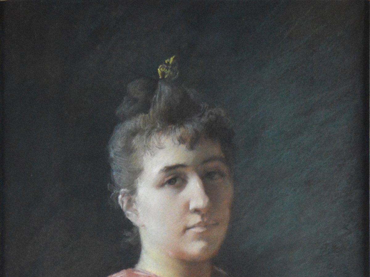 École française du XIXᵉ siècle. "Portrait de femme."-photo-2