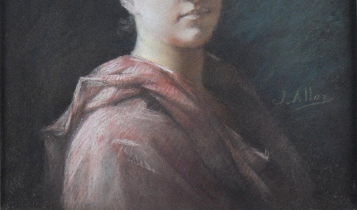 École française du XIXᵉ siècle. "Portrait de femme."-photo-3