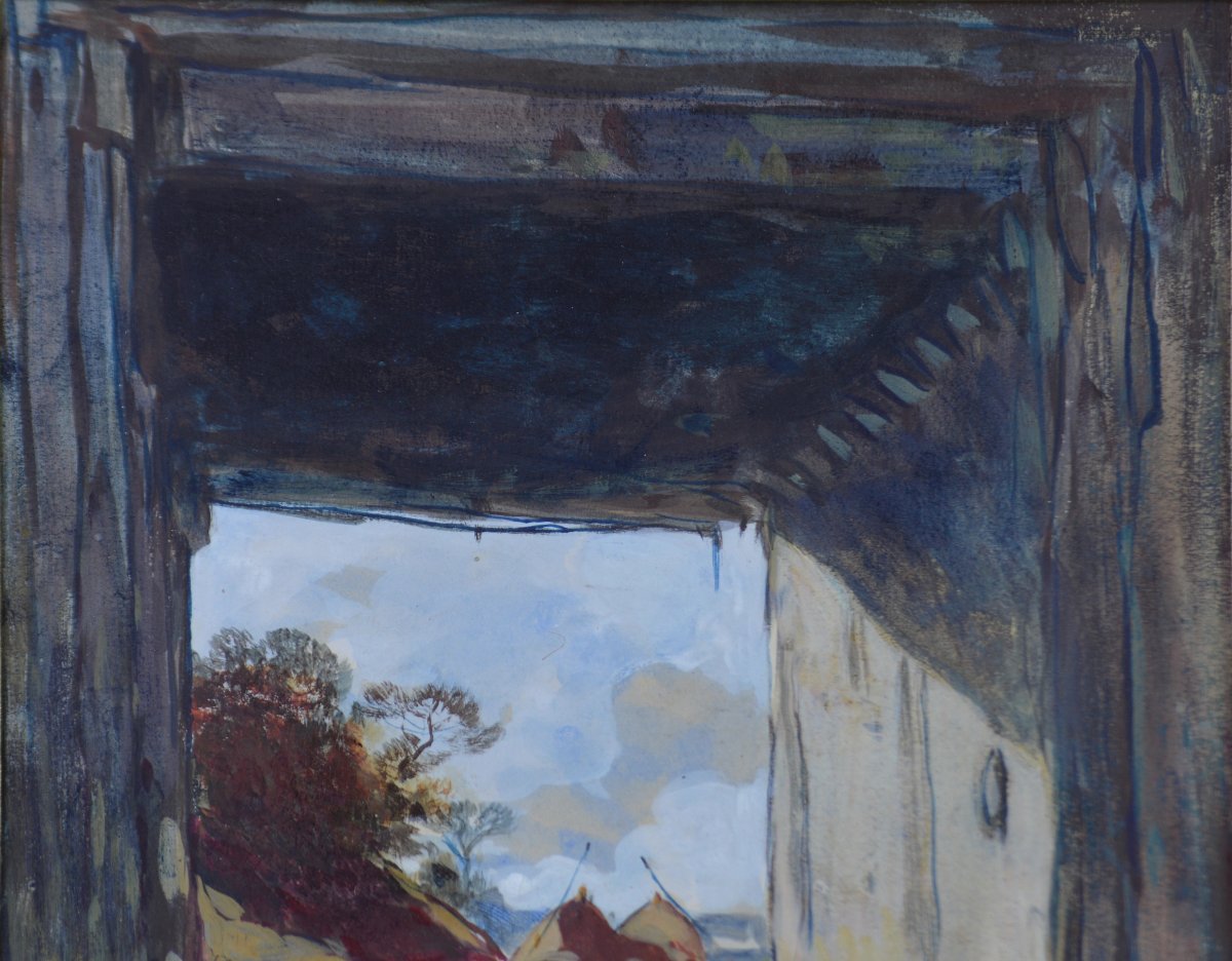 Eugène Deshaes (1828-1890). "Entrée de ferme."-photo-1