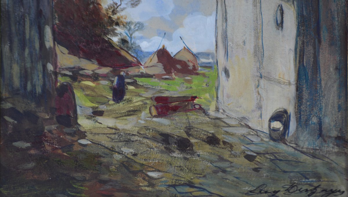 Eugène Deshaes (1828-1890). "Entrée de ferme."-photo-2