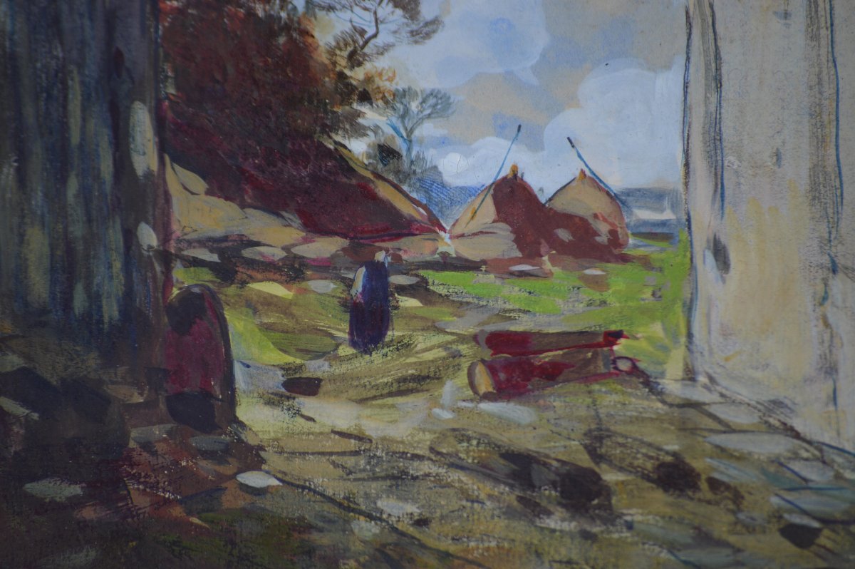 Eugène Deshaes (1828-1890). "Entrée de ferme."-photo-3