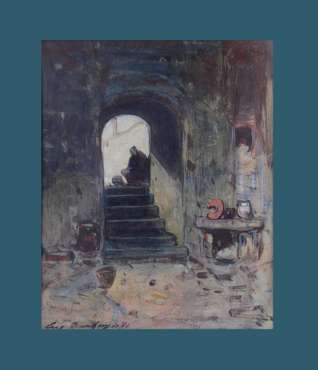 Eugène Deshaes (1828-1890). "Intérieur de cuisine."-photo-2