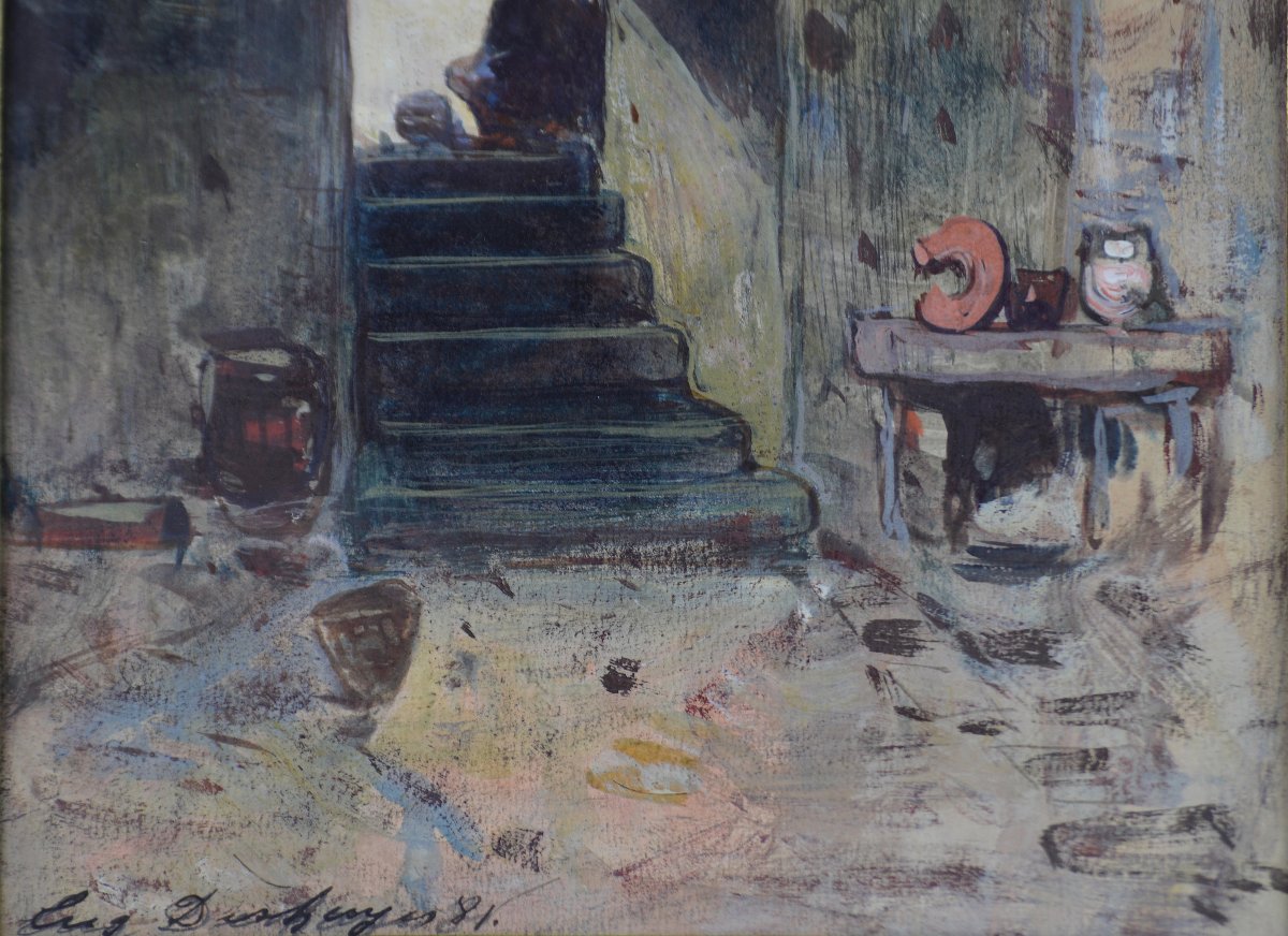 Eugène Deshaes (1828-1890). "Intérieur de cuisine."-photo-4