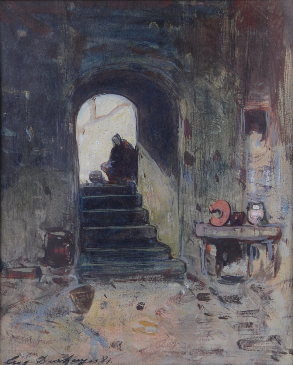 Eugène Deshaes (1828-1890). "Intérieur de cuisine."