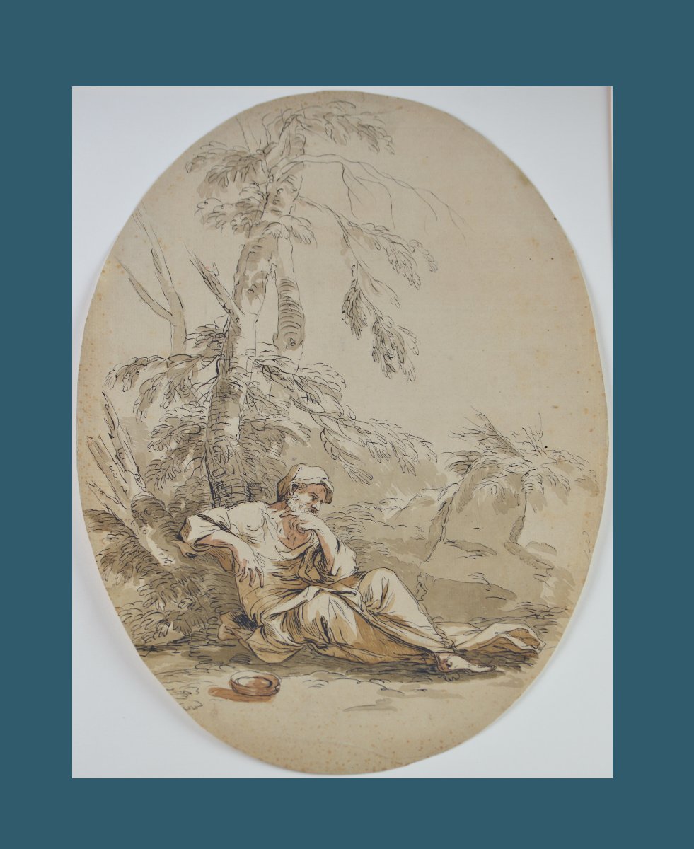 18th-century Italian School. “pensive Figure In A Landscape.”-photo-2